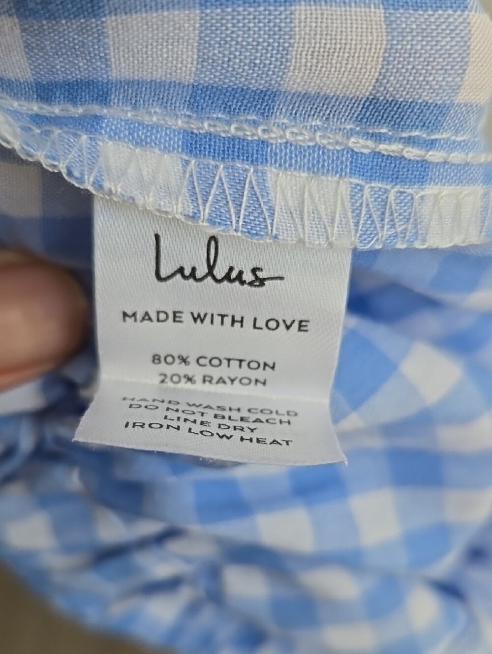 Lulus Delphine Blue and White Gingham Wide-Leg Pants Size L - Picture 11 of 11